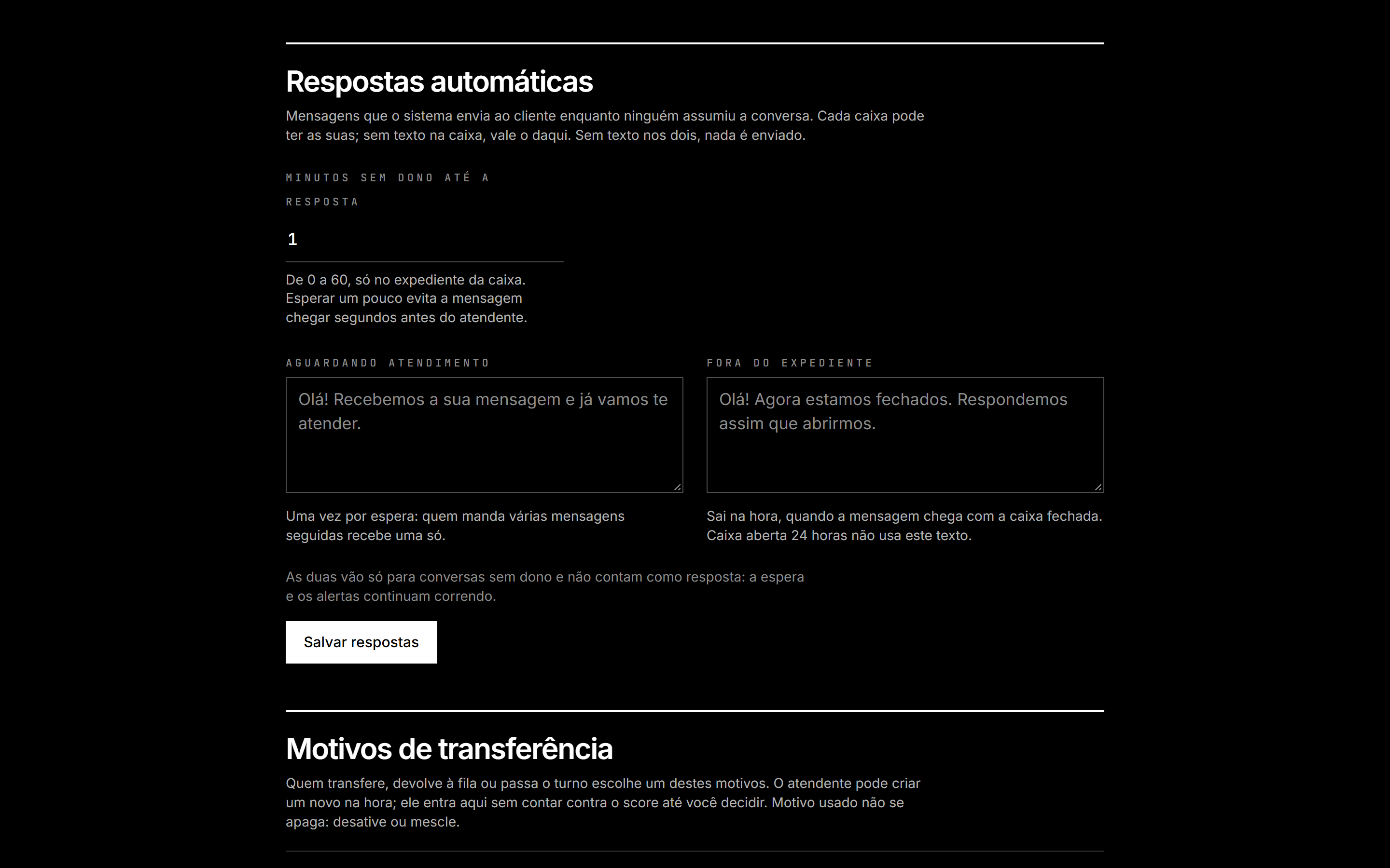 Respostas automáticas da empresa