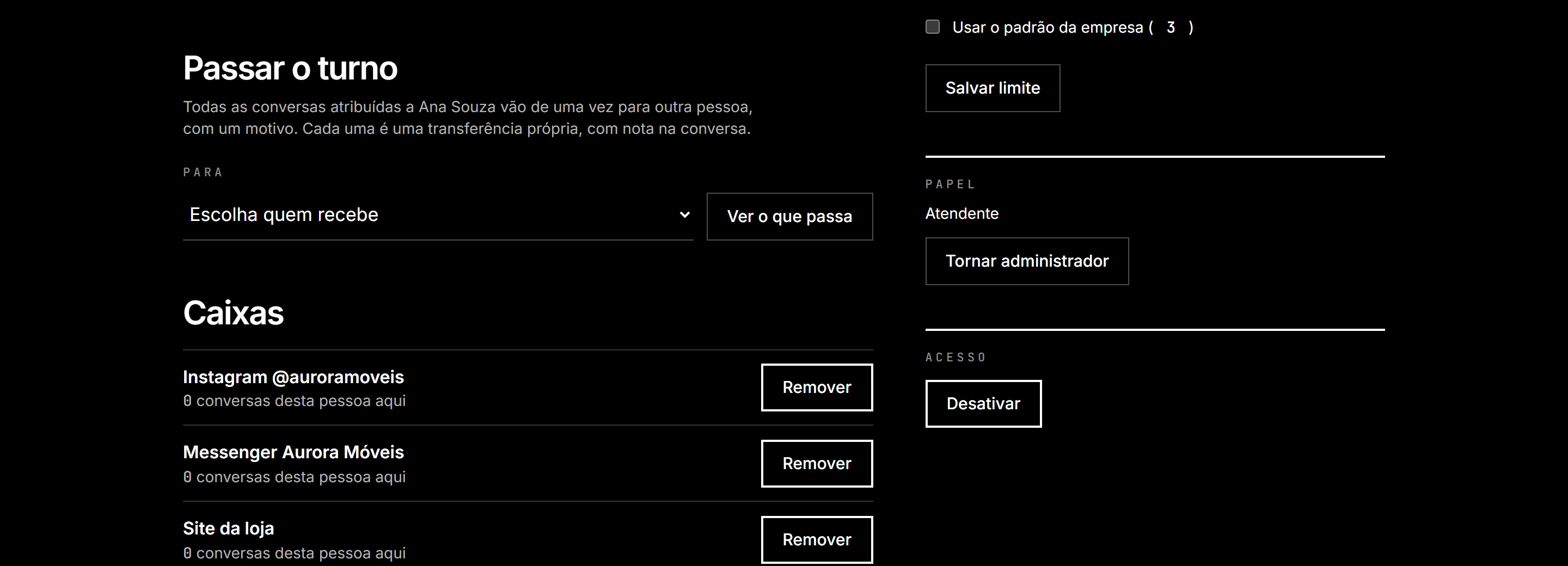 Passar o turno pela ficha da pessoa: escolha quem recebe e veja o que passa